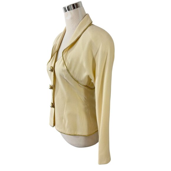 Rescala Formal Jacket Blazer White Wool Crepe Gold Trim Size 10 Vintage 1990s - Picture 5 of 10